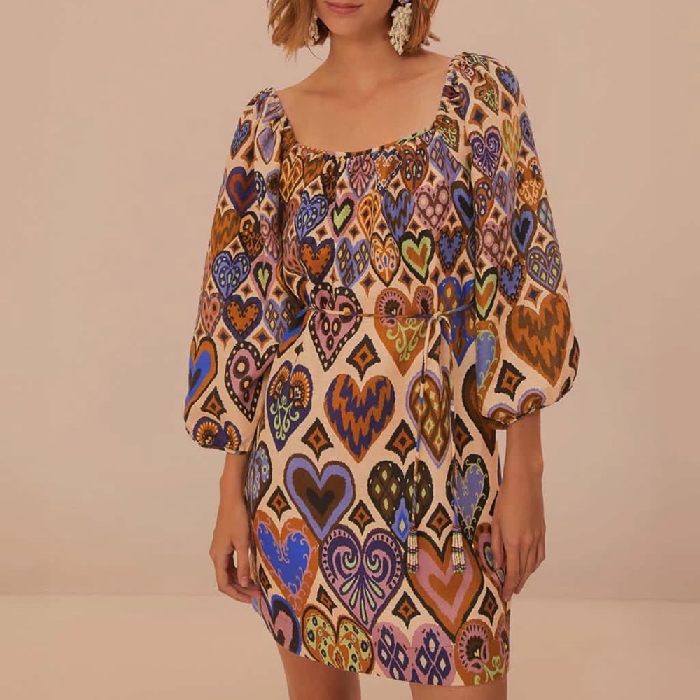Farm Rio short heart ikat dress